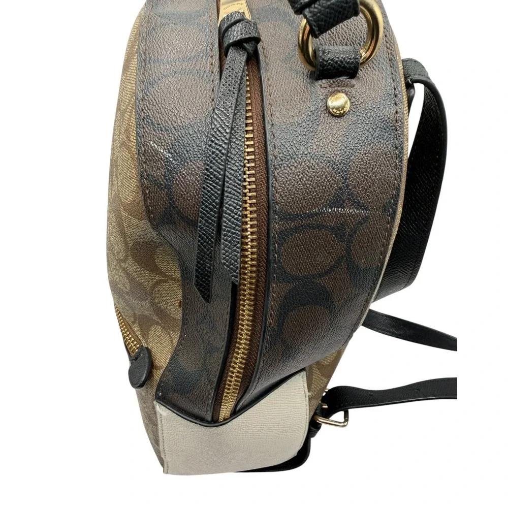 Coach Jordyn Backpack Women Medium Brown Beige Signature Coated Canvas Logo
